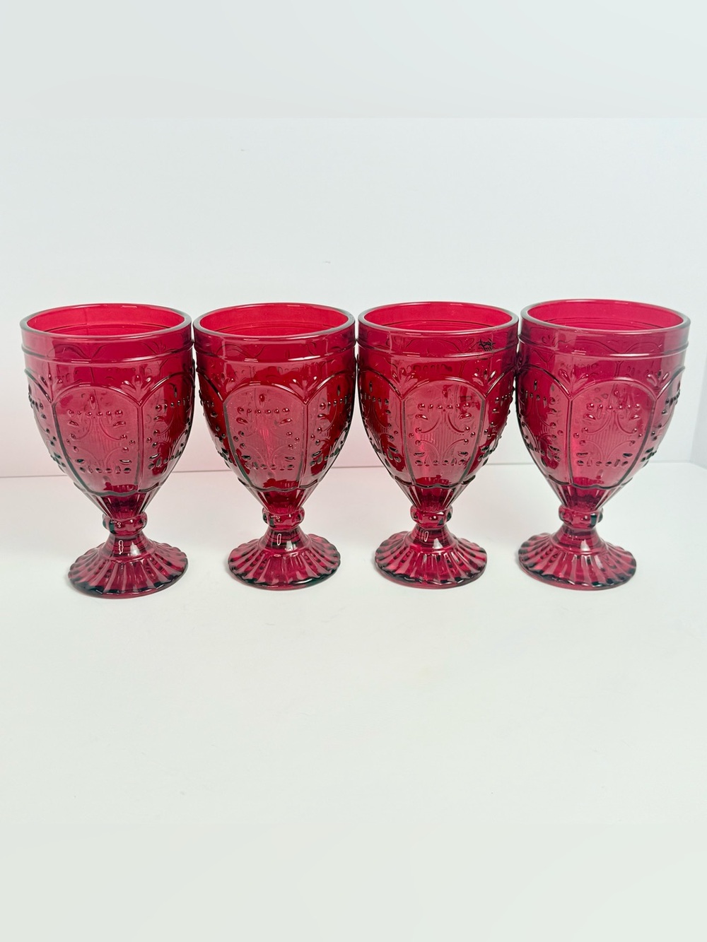 Fitz and Floyd Trestle Ruby Red Water Wine Goblets 12 Oz Set 4 Vintage Style